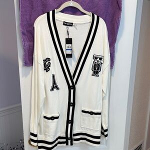 NWT Karl Lagerfeld White Cardigan with Black Accents